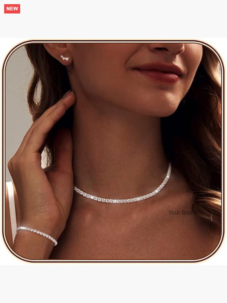Dainty Sterling Sliver Tennis Jewelry Set - Necklace, Bracelet, Earrings